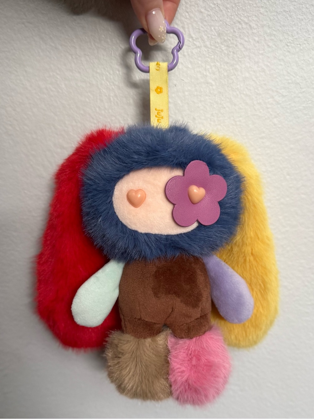 CJ Hendry JuJu - CLEO - Plush Multi-Color Bunny Bag Charm with Flower Accent